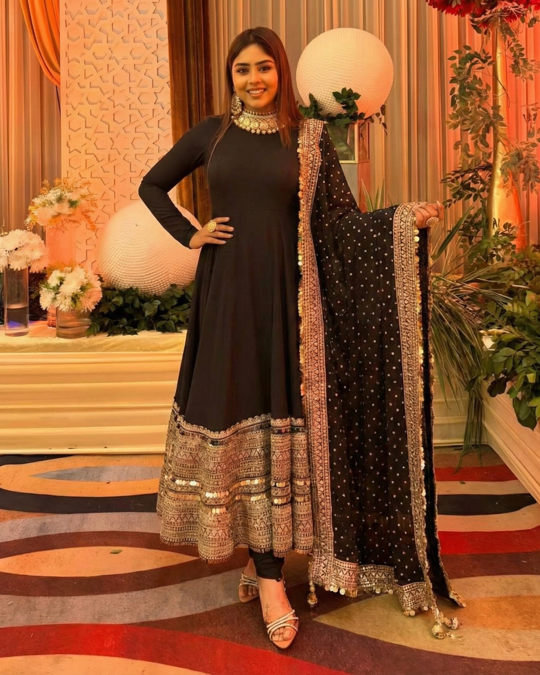 Black Royal Designer Anarkali Suit – Thread & Sequin Work