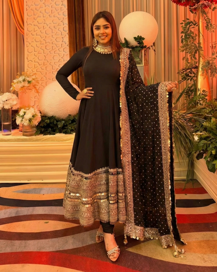 Black Royal Designer Anarkali Suit – Thread & Sequin Work