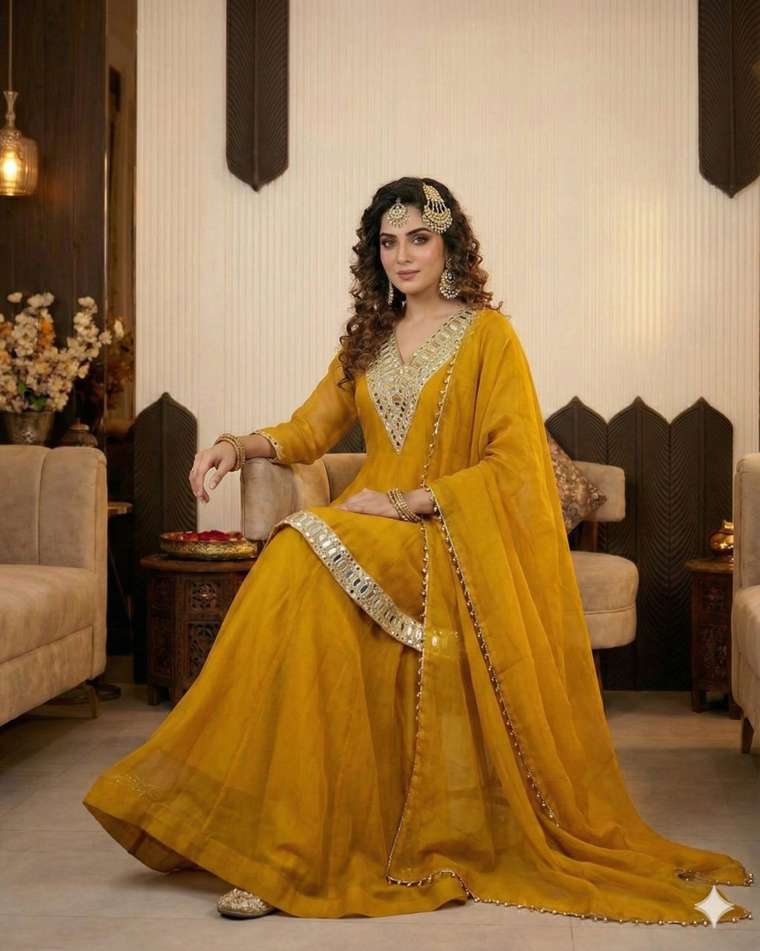 Mustard Royal Sheeshmahal Sharara Set – Mirror Work Designer Edition