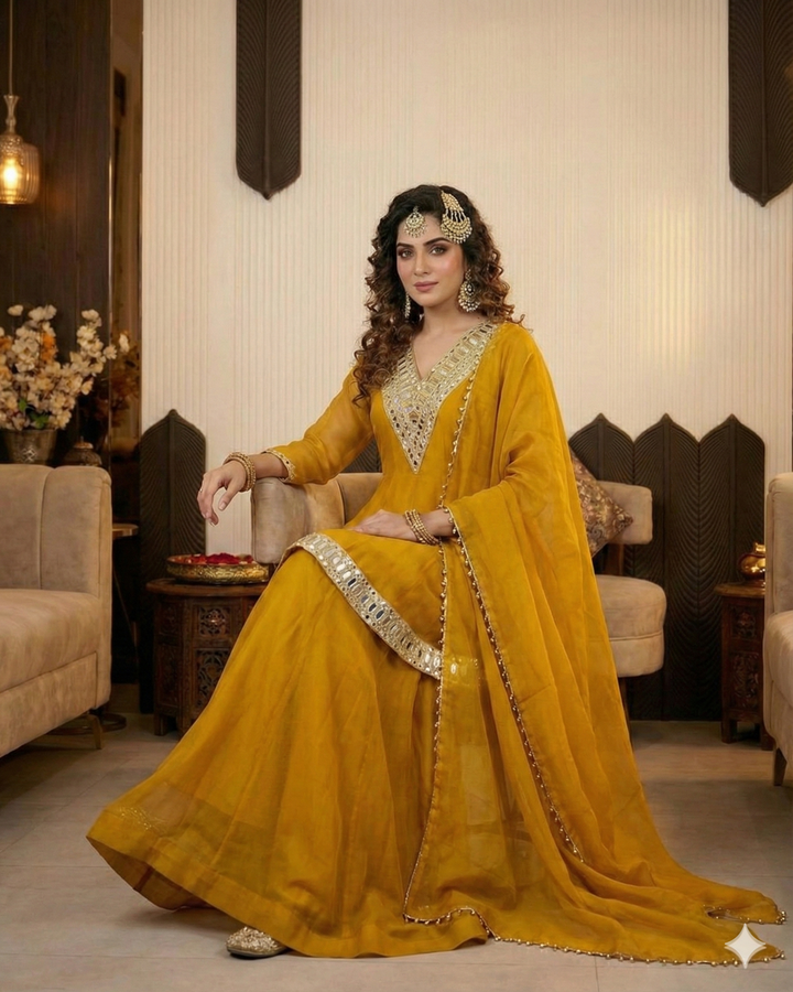 Mustard Royal Sheeshmahal Sharara Set – Mirror Work Designer Edition