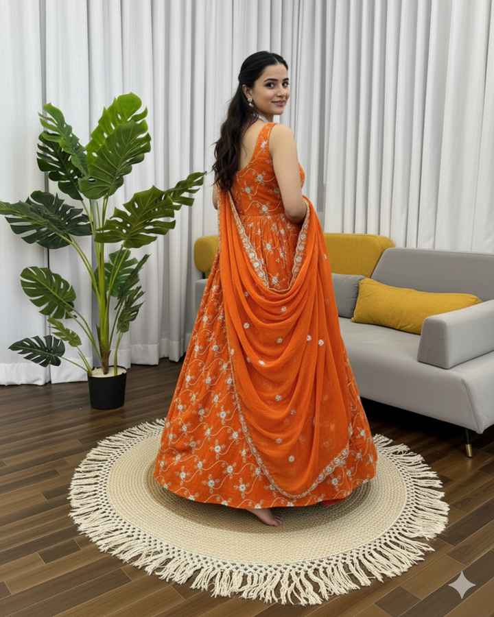 Premium Orange Designer Anarkali Set – Perfect for Festive Occasions