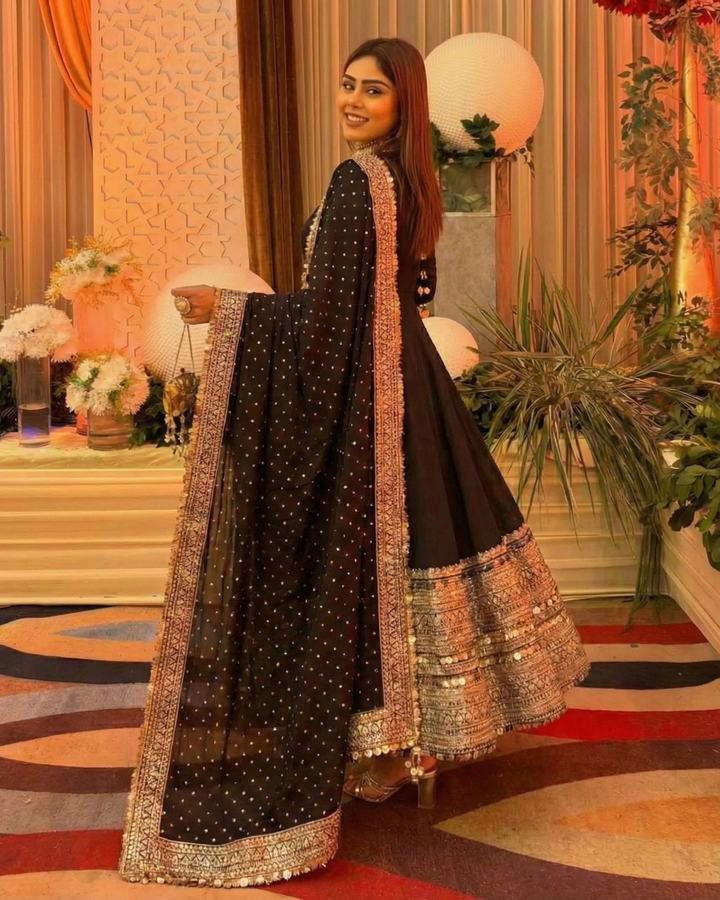 Black Royal Designer Anarkali Suit – Thread & Sequin Work