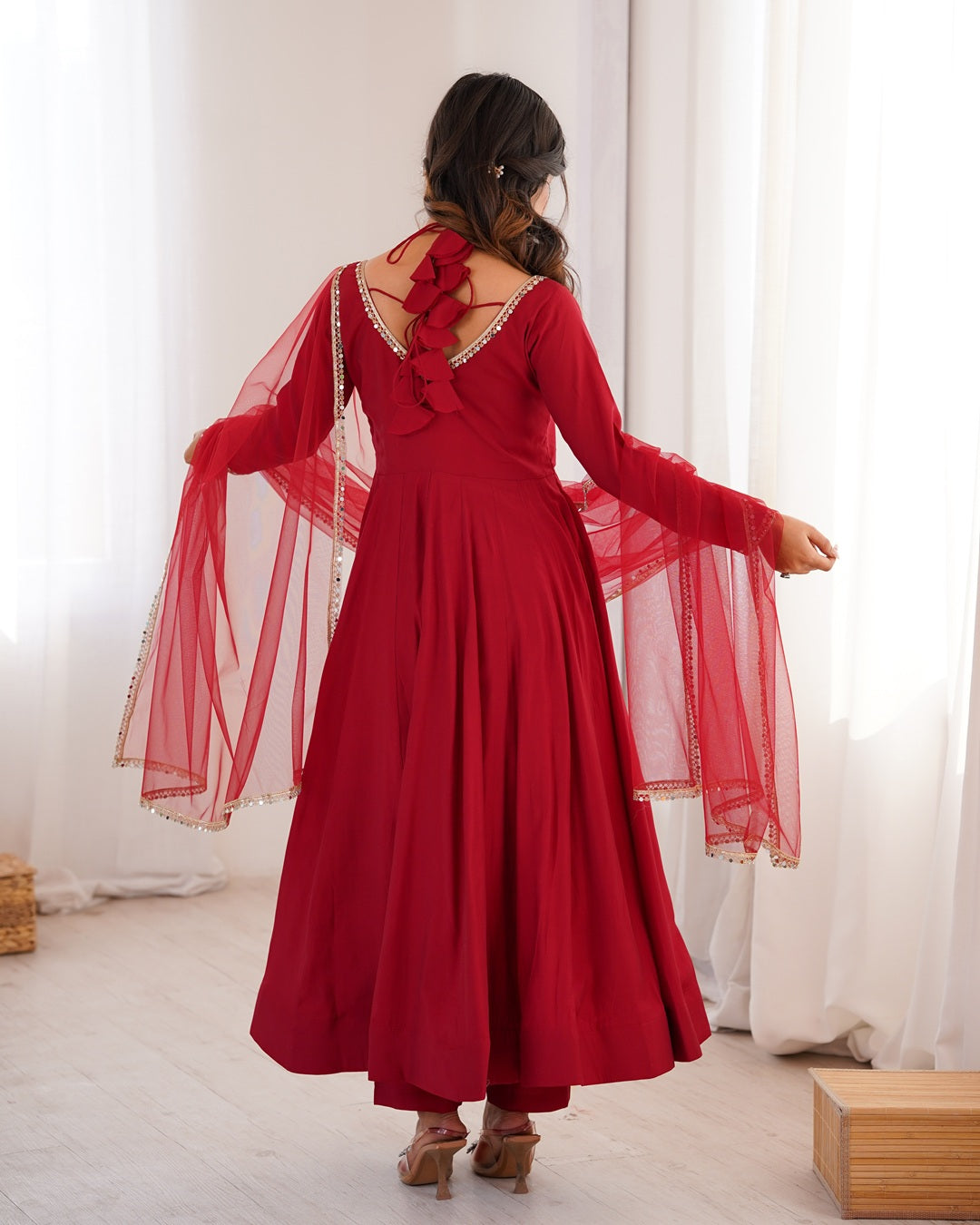 Maroon Color Chanderi Roman Silk Three Piece Anarkali Suit | Festive Elegance