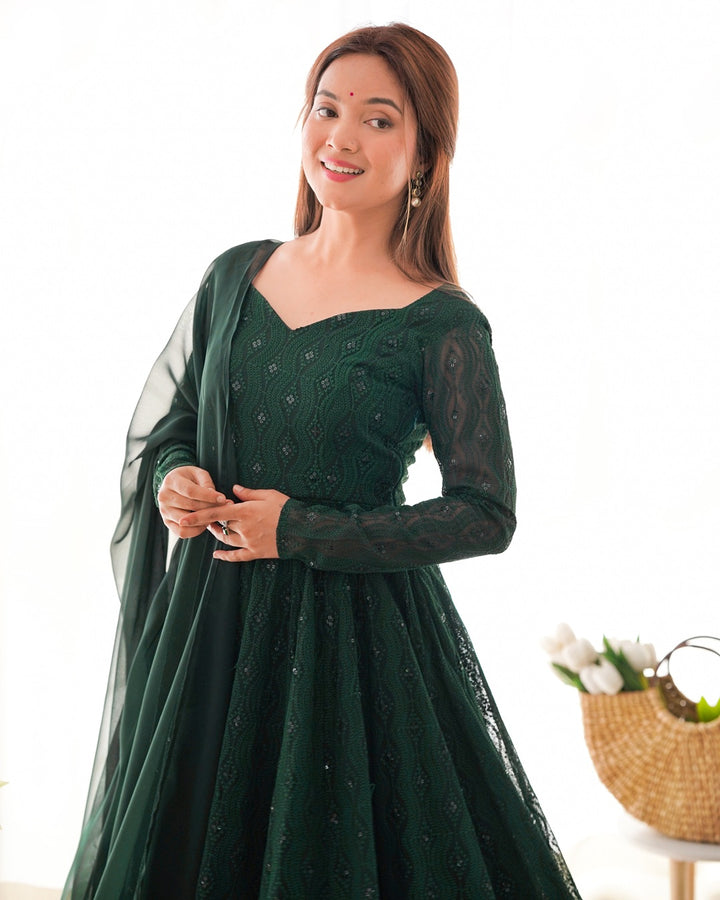 Dark Green Lucknowi Anarkali