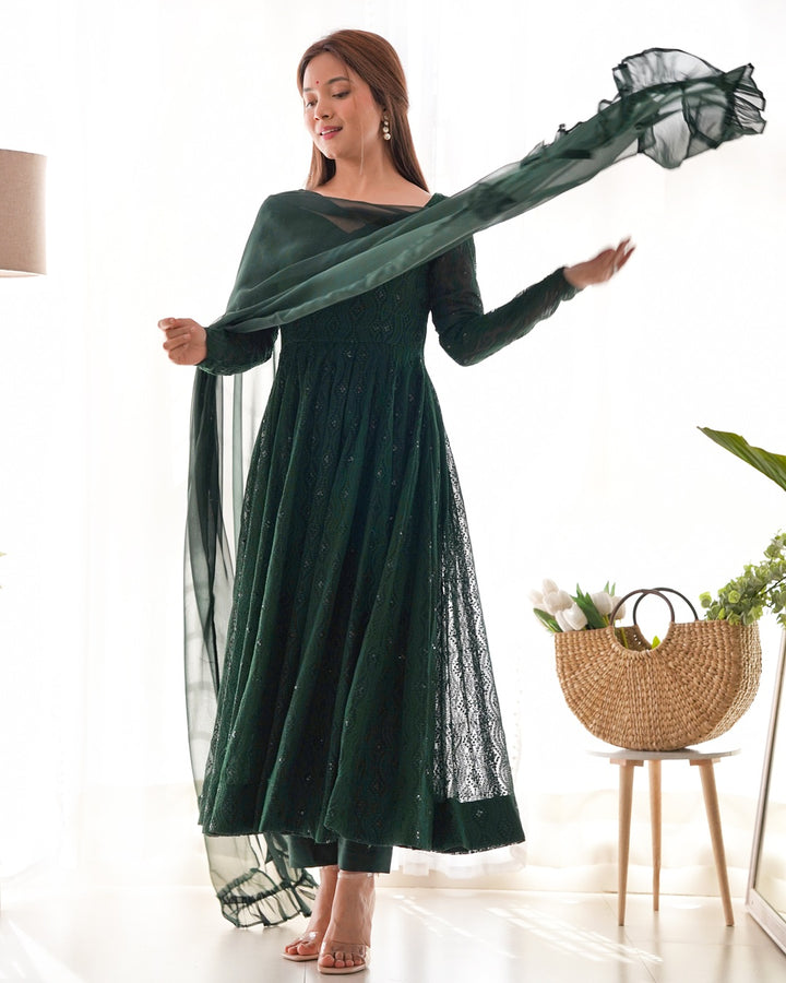 Dark Green Lucknowi Anarkali