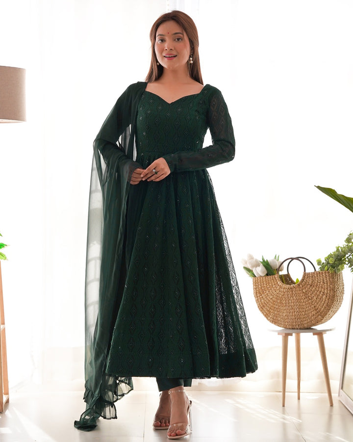Dark Green Lucknowi Anarkali