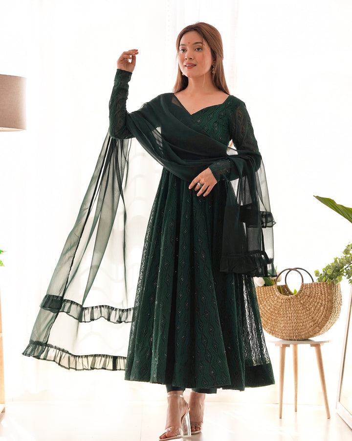Dark Green Lucknowi Anarkali