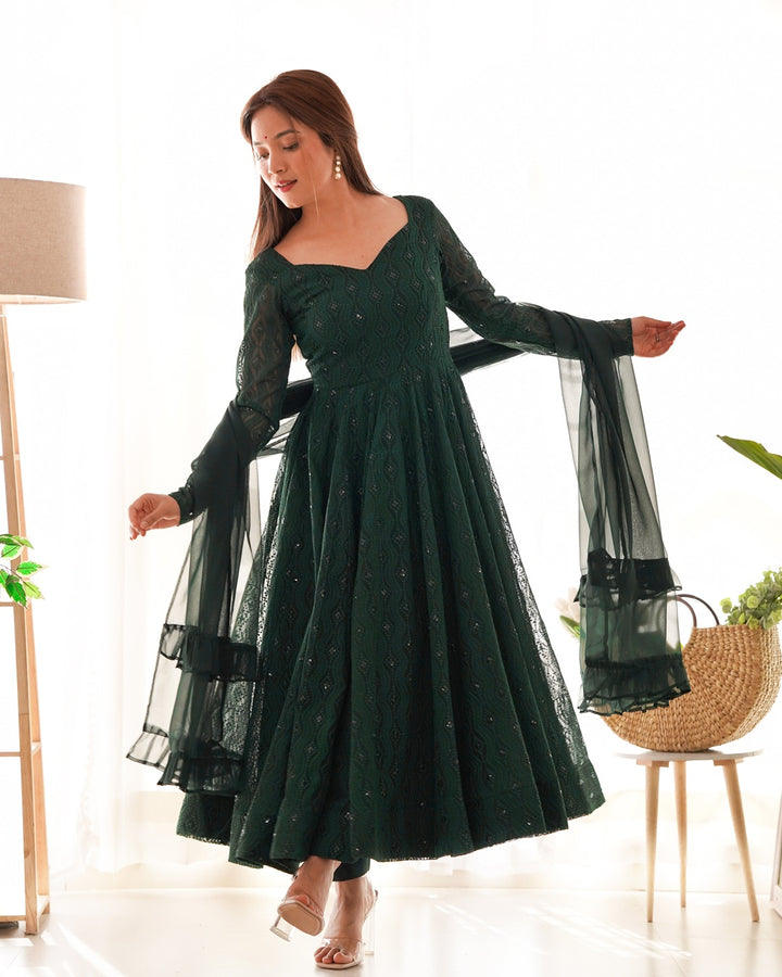 Dark Green Lucknowi Anarkali
