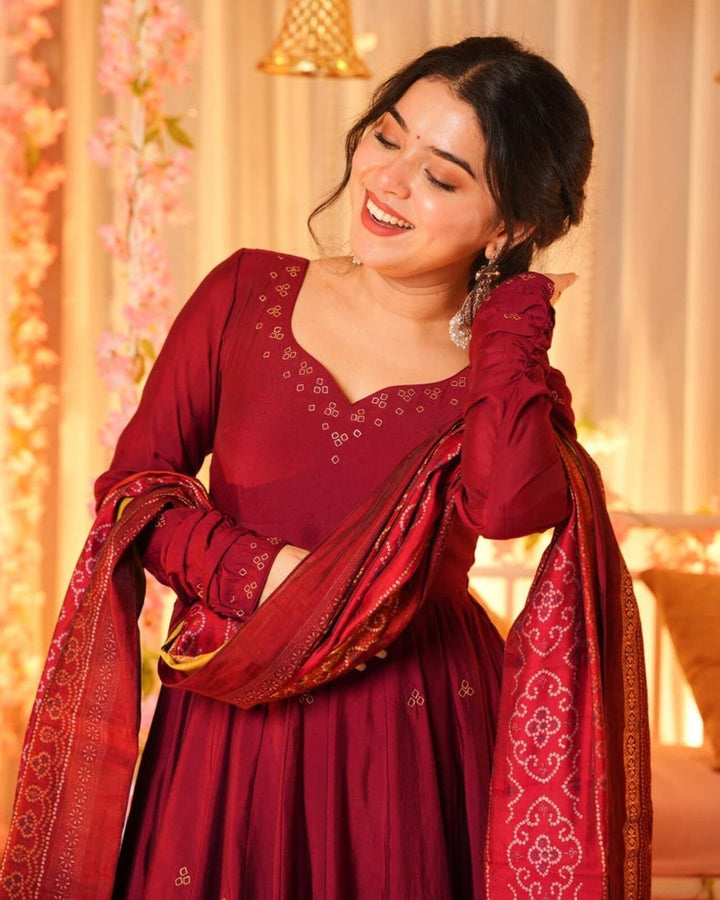 Maroon Flared Anarkali Palazzo Suit Set