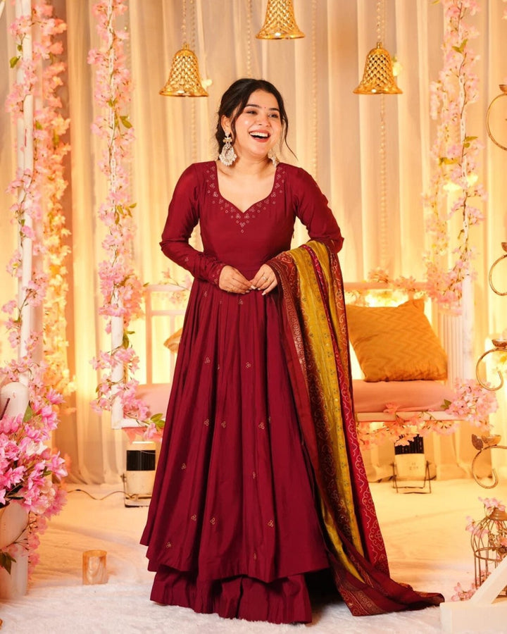 Maroon Flared Anarkali Palazzo Suit Set