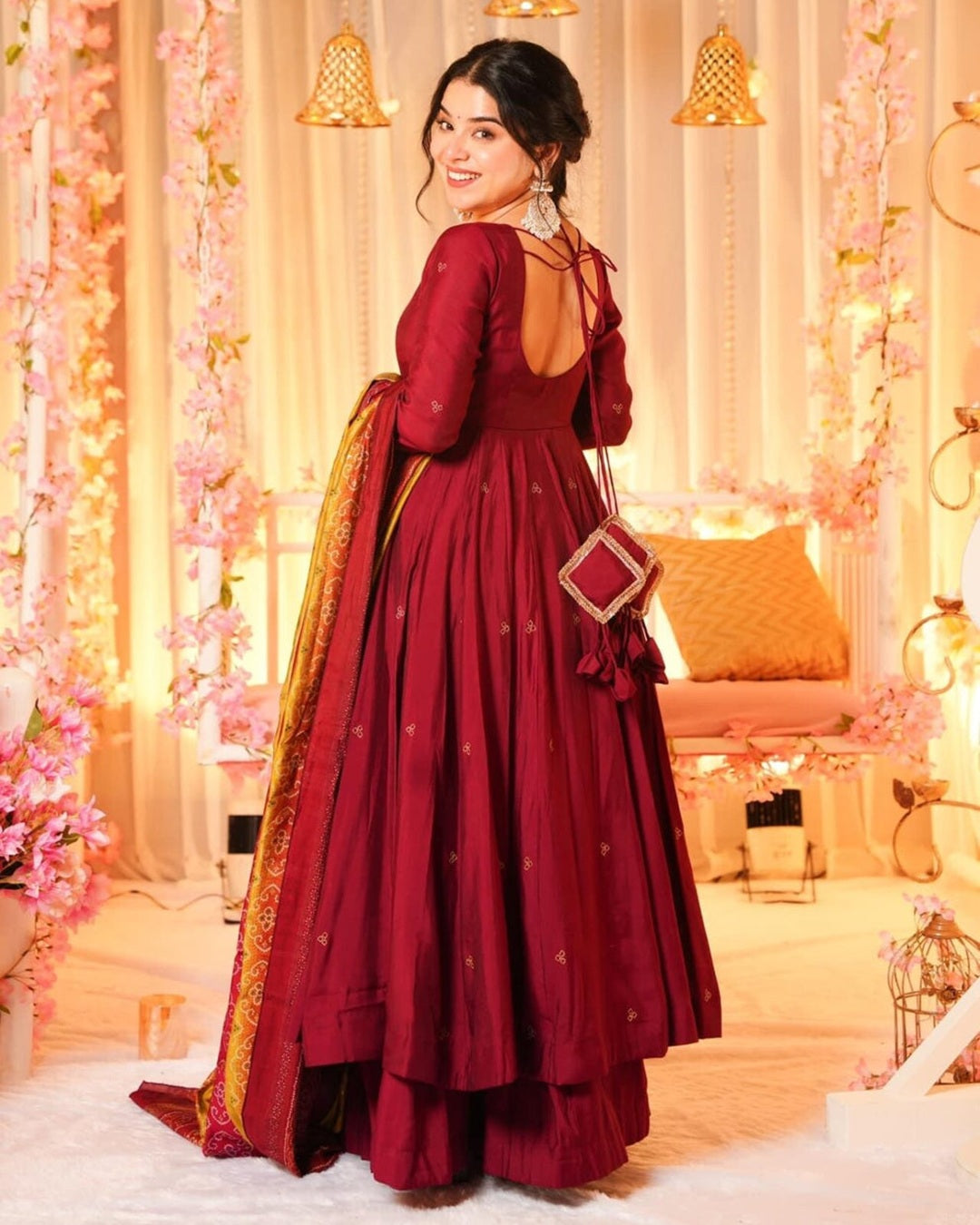 Maroon Flared Anarkali Palazzo Suit Set