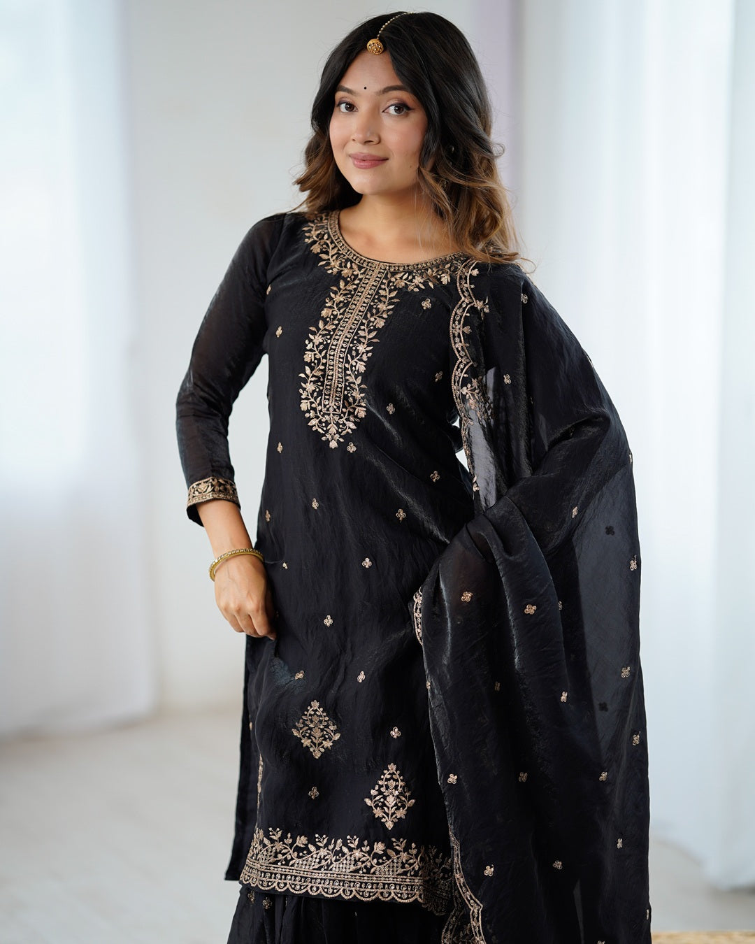 Black Elegance – Sharara Set with Zari & Sequin Embroidery