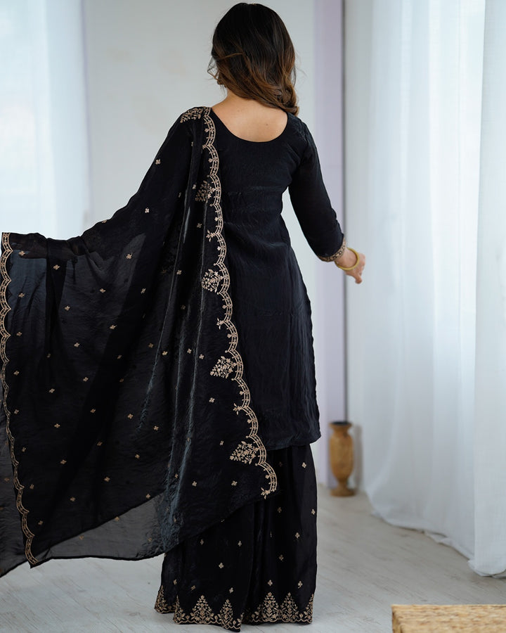 Black Elegance – Sharara Set with Zari & Sequin Embroidery