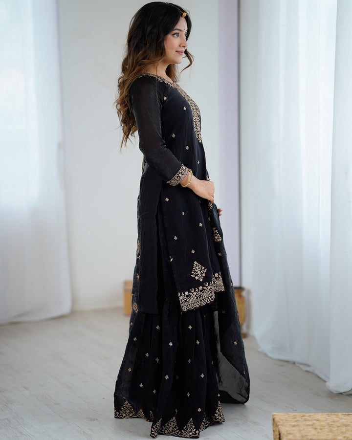 Black Elegance – Sharara Set with Zari & Sequin Embroidery