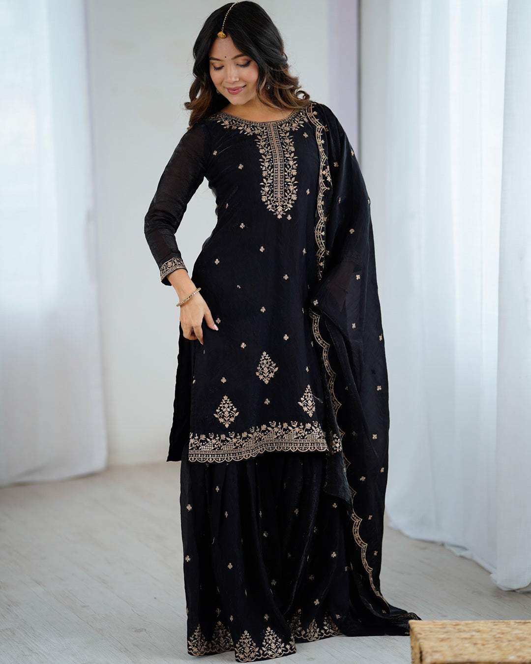 Black Elegance – Sharara Set with Zari & Sequin Embroidery