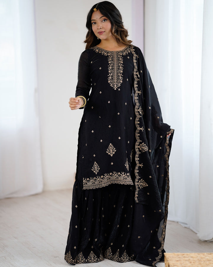 Black Elegance – Sharara Set with Zari & Sequin Embroidery