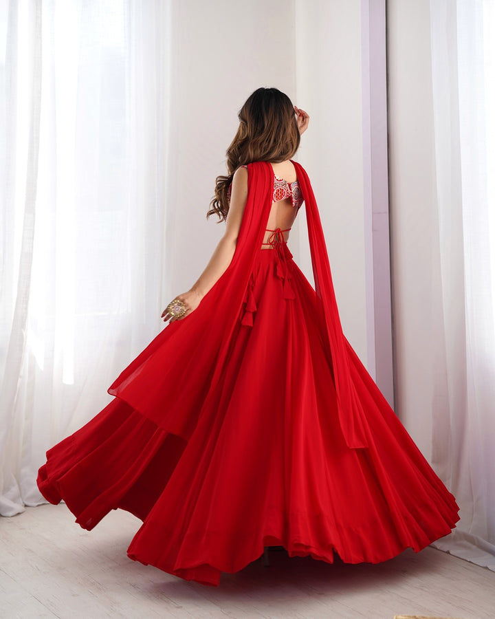 Red Color Pure Soft Georgette Lehenga Choli