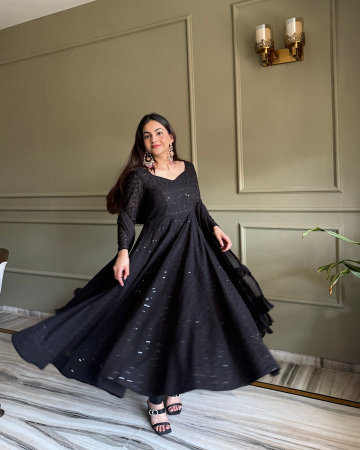 Black Lucknowi Work Georgette Anarkali Suit Set – Elegant Festive & Party Wear