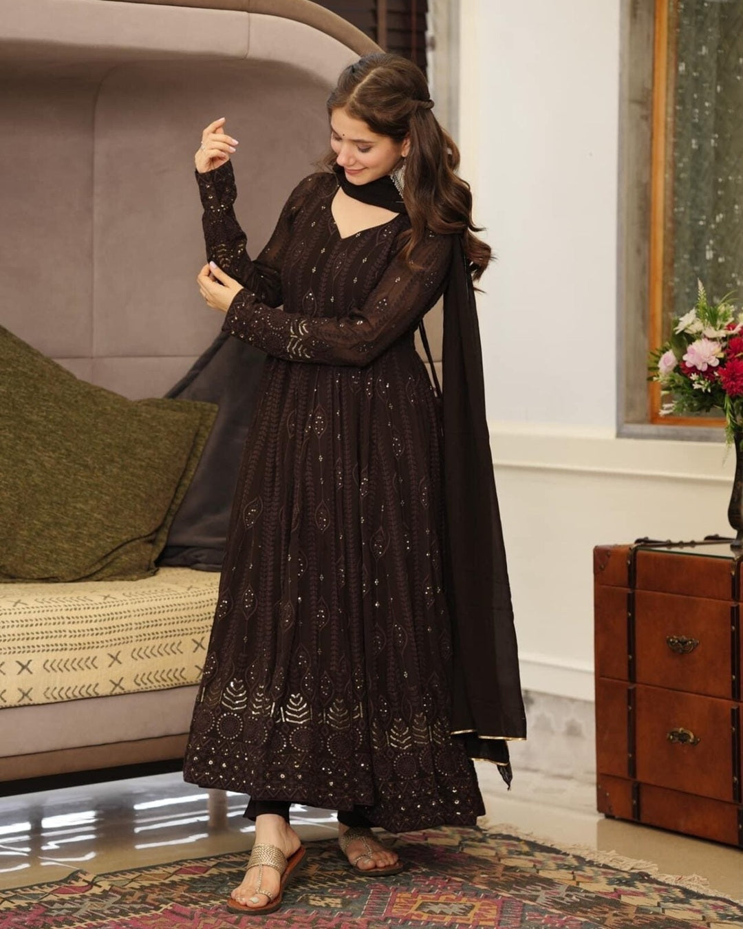 Black Georgette Suit Set with Elegant Embroidery