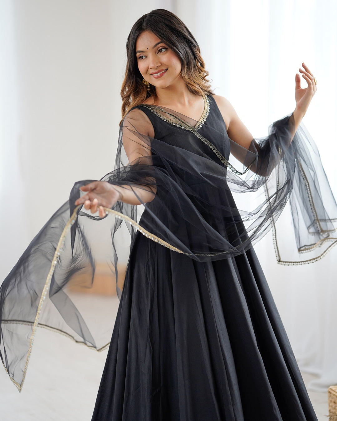 Graceful Chanderi Silk Anarkali with Dupatta & Pants