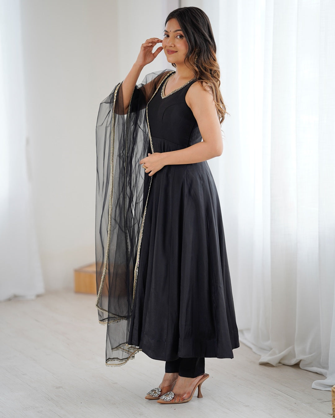 Graceful Chanderi Silk Anarkali with Dupatta & Pants