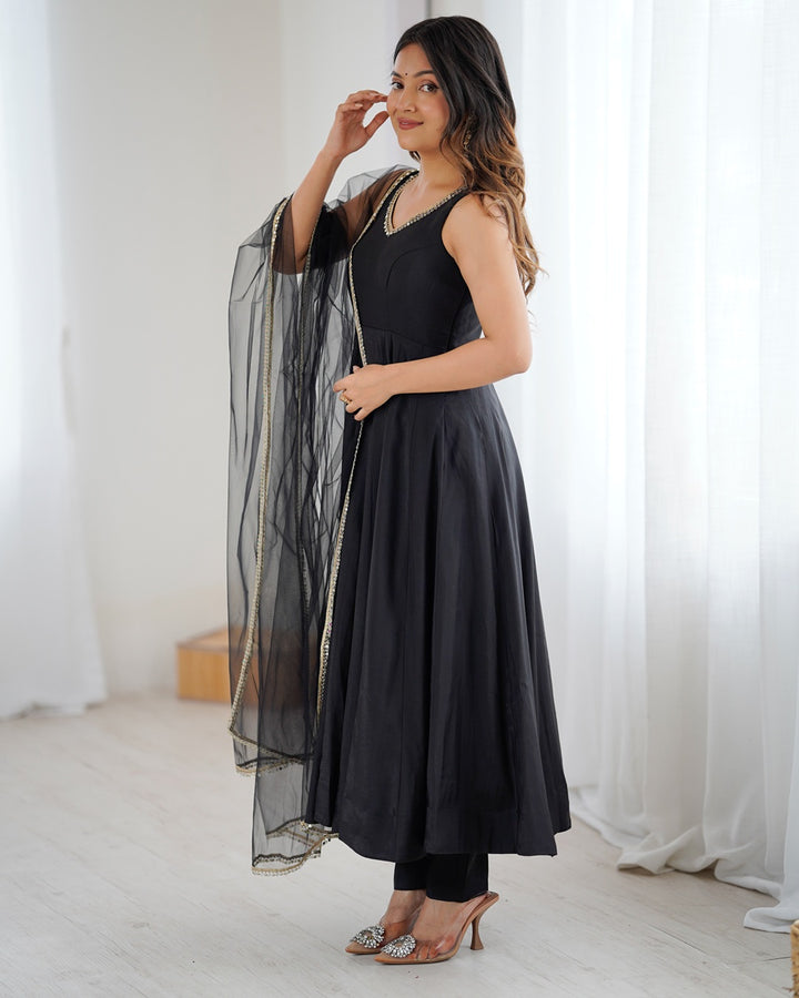 Graceful Chanderi Silk Anarkali with Dupatta & Pants