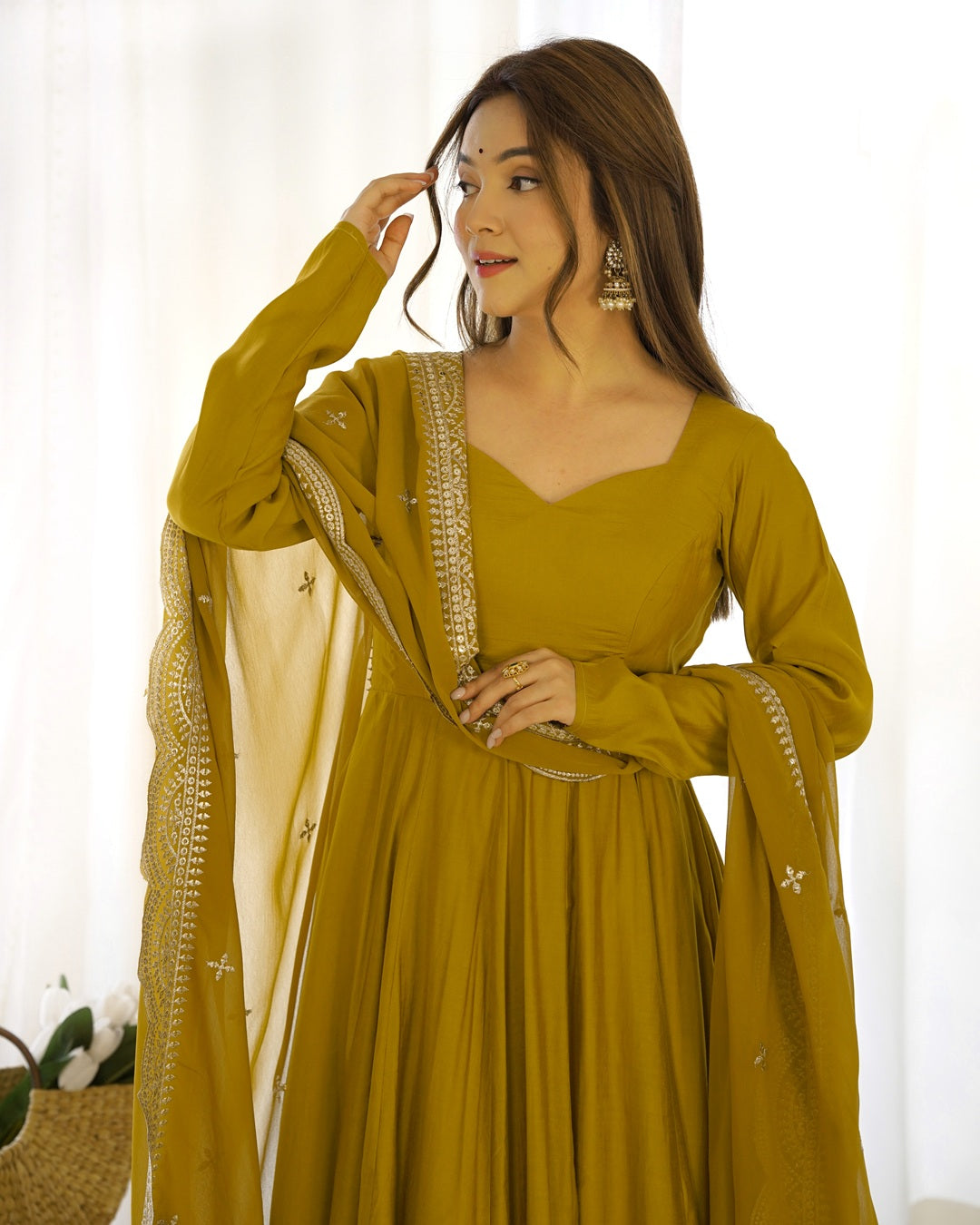 Beautiful Mustard Color Pure Chanderi Silk Three Piece Anarkali Suit