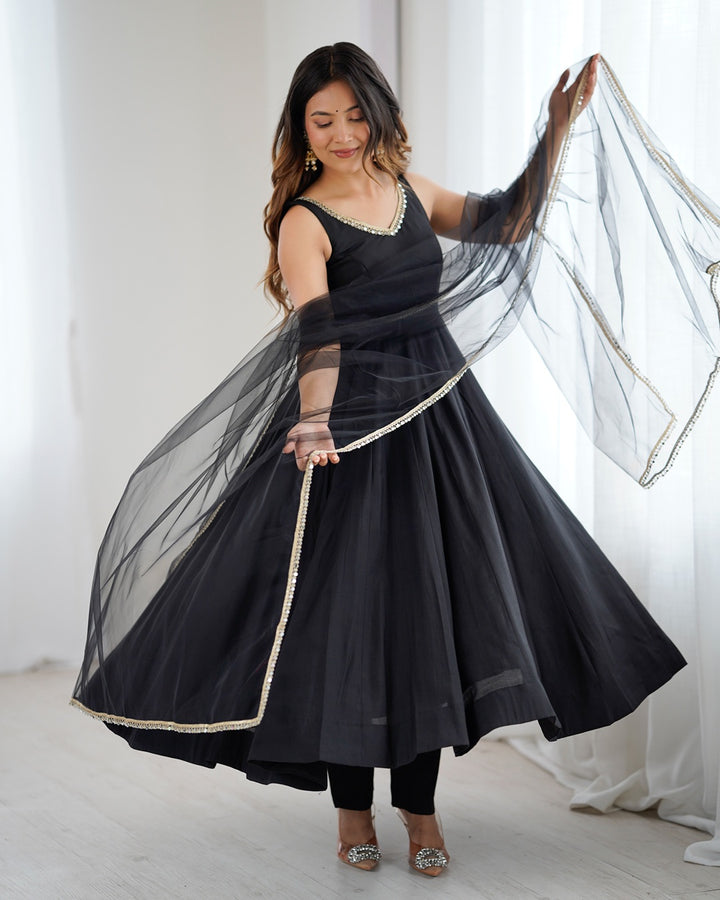 Graceful Chanderi Silk Anarkali with Dupatta & Pants