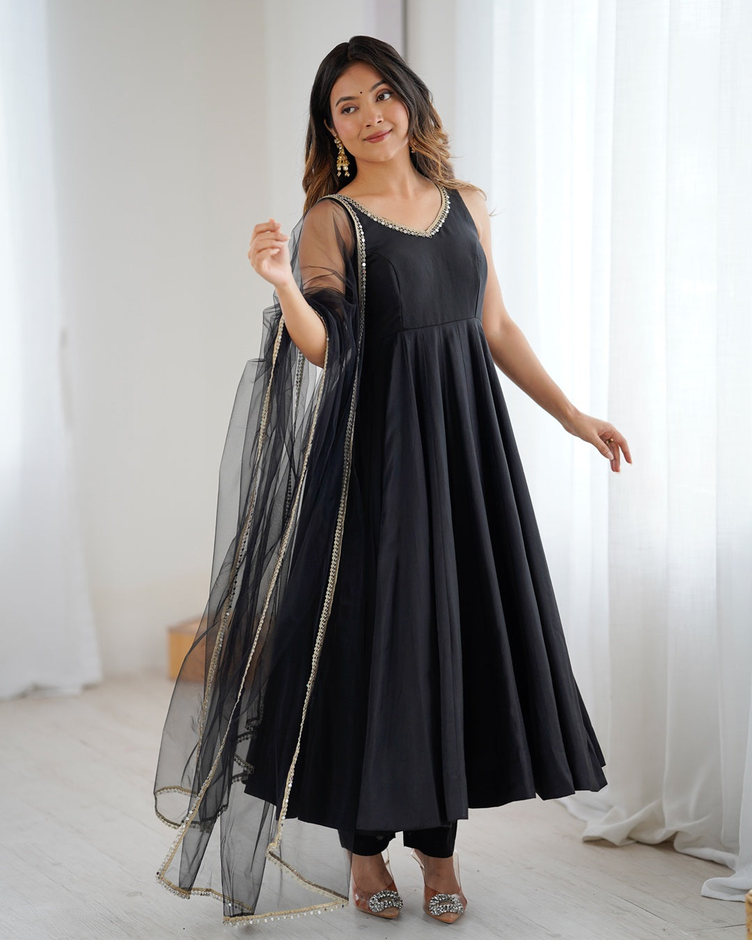 Graceful Chanderi Silk Anarkali with Dupatta & Pants