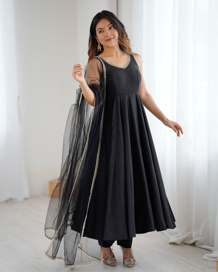 Graceful Chanderi Silk Anarkali with Dupatta & Pants
