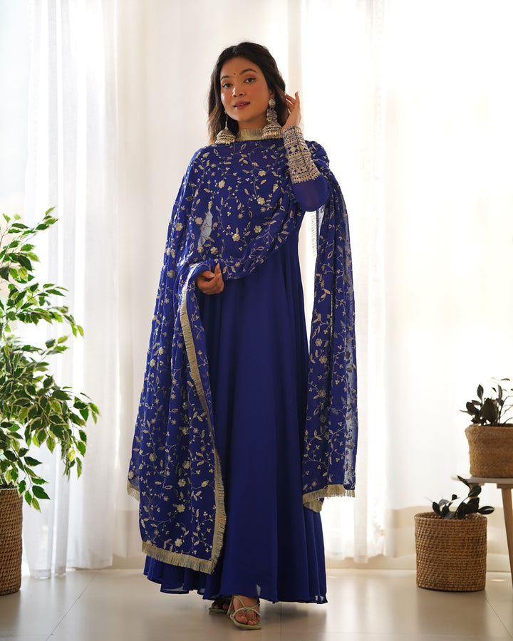 Blue Color Soft Georgette With Heavy Embroidery Work Dupatta Anarkali Suit