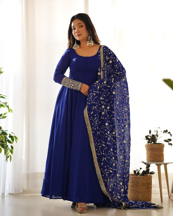 Blue Color Soft Georgette With Heavy Embroidery Work Dupatta Anarkali Suit
