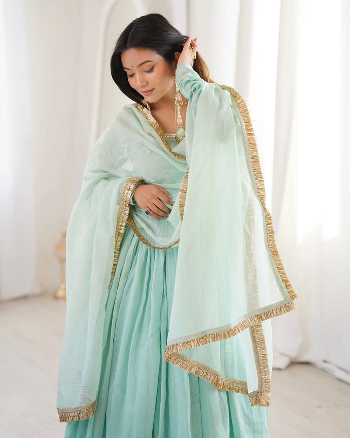 Pastel Blue Faux Georgette Anarkali Style Three Piece Set | Elegant Ethnic Party Wear Suit