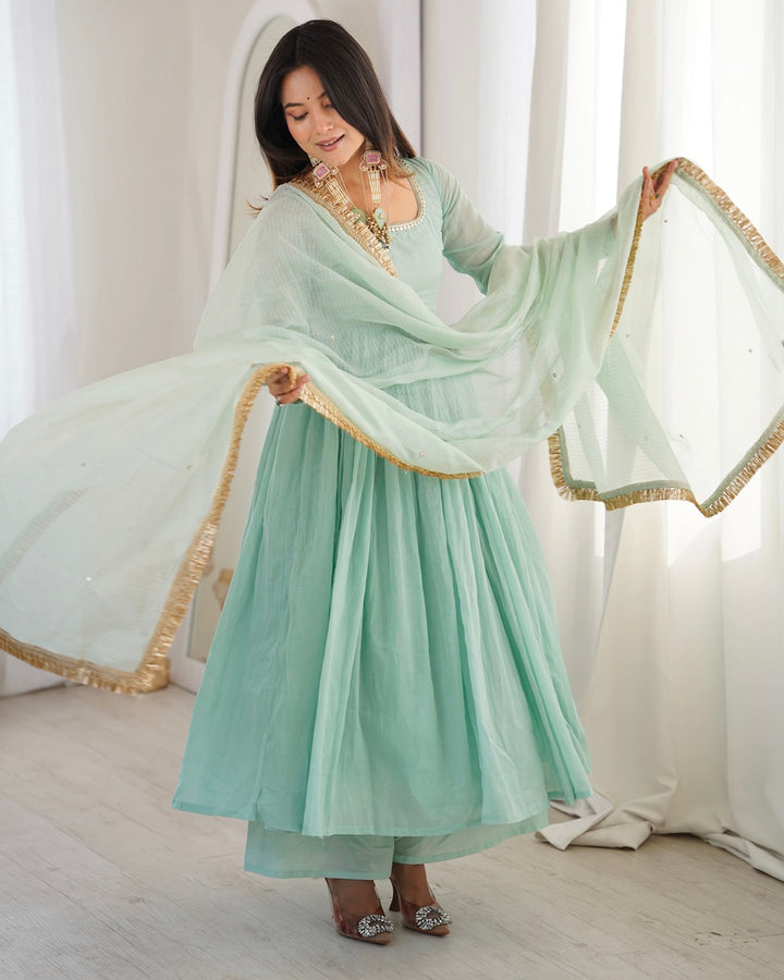Pastel Blue Faux Georgette Anarkali Style Three Piece Set | Elegant Ethnic Party Wear Suit