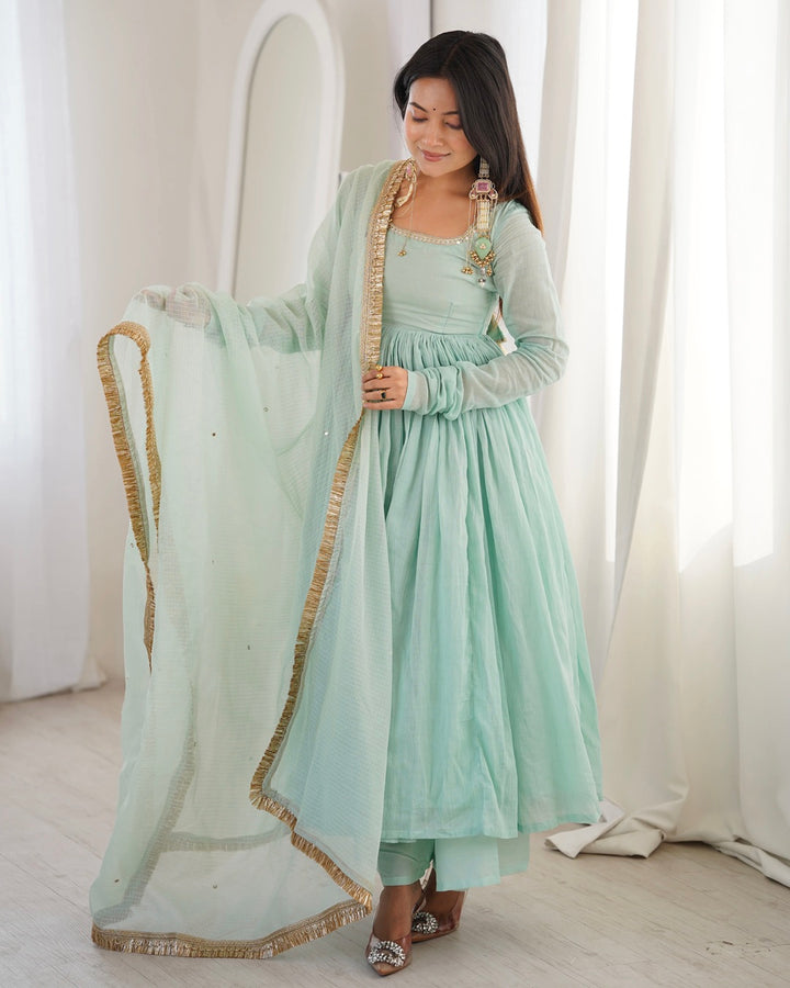 Pastel Blue Faux Georgette Anarkali Style Three Piece Set | Elegant Ethnic Party Wear Suit