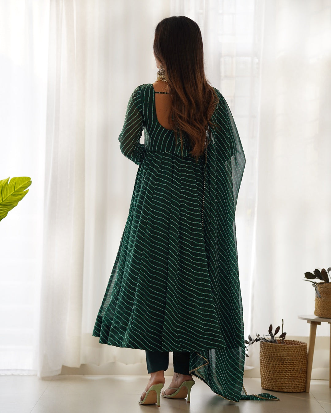 Green Color Laheriya Print Georgette Three Piece Anarkali Suit