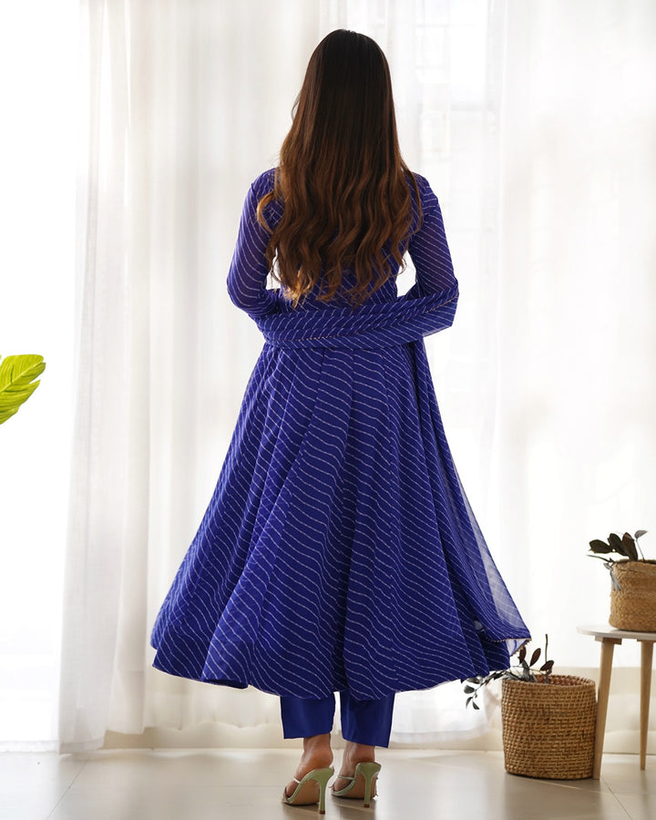 Royal Blue Color Laheriya Print Georgette Three Piece Anarkali Suit
