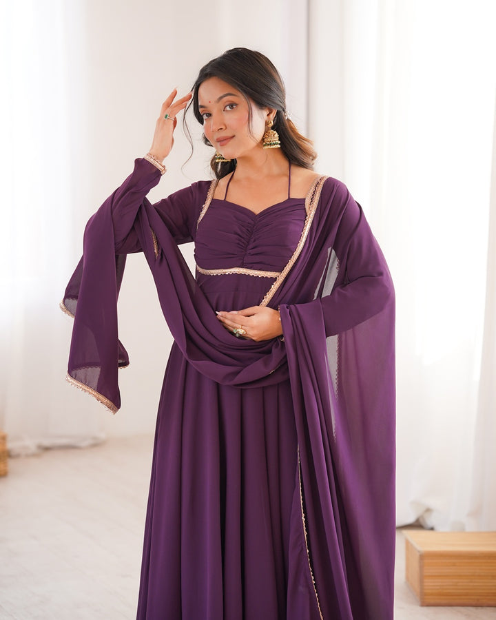 Wine Color Pure Blooming Georgette Anarkali Gown – Designer Party & Festive Wear