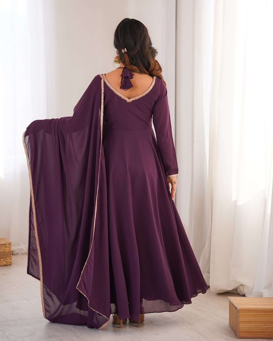 Wine Color Pure Blooming Georgette Anarkali Gown – Designer Party & Festive Wear