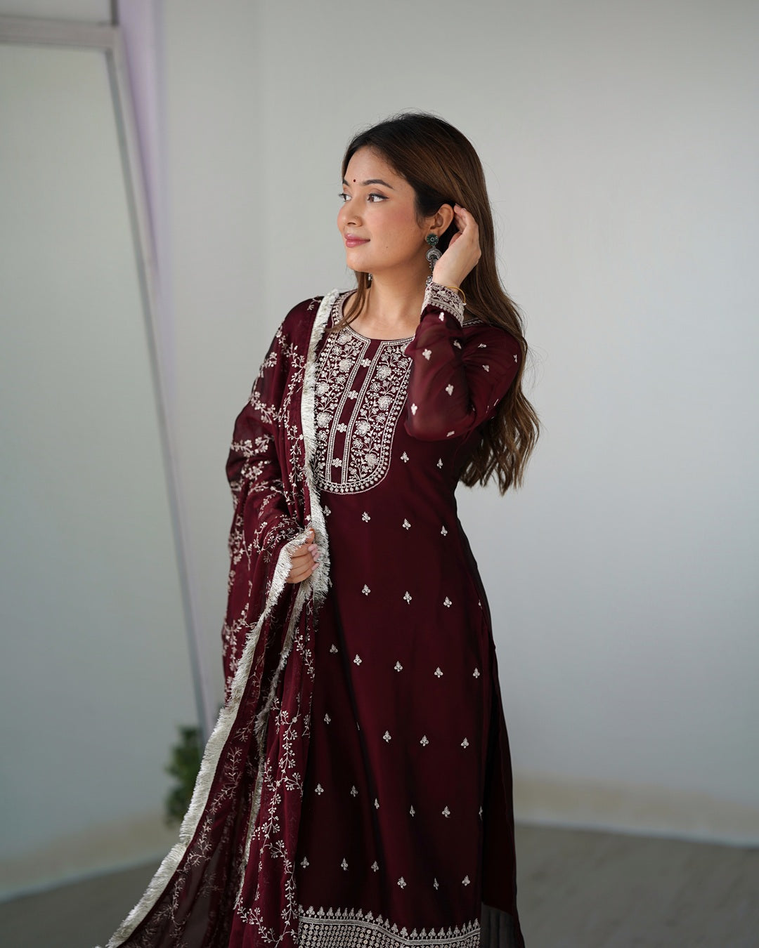 Maroon Color Rangoli Silk Three Piece Kurti Suit