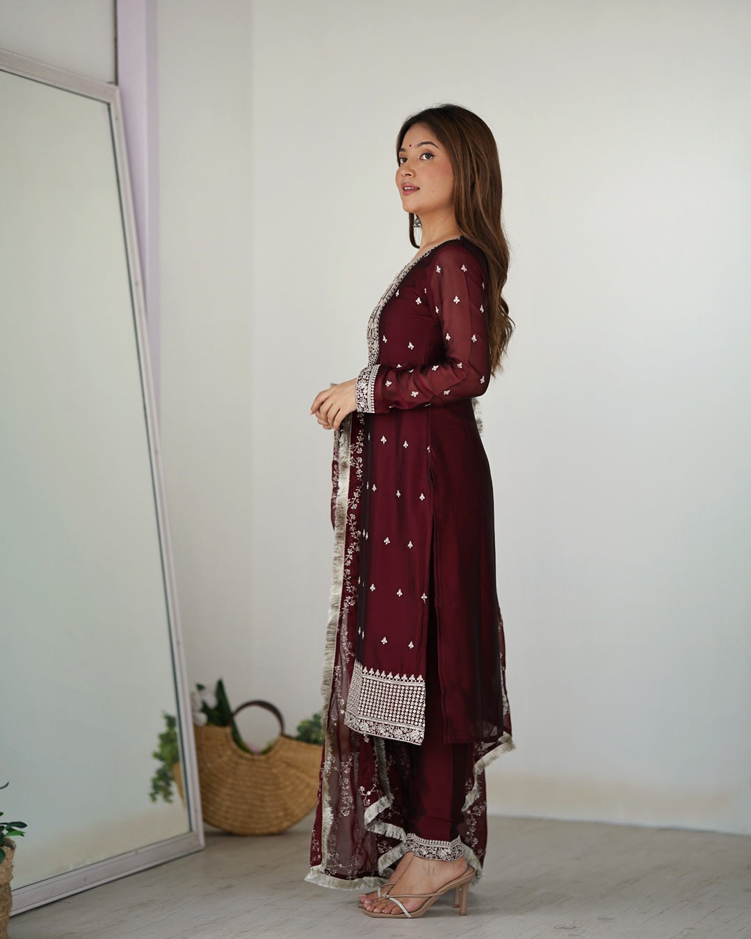 Maroon Color Rangoli Silk Three Piece Kurti Suit