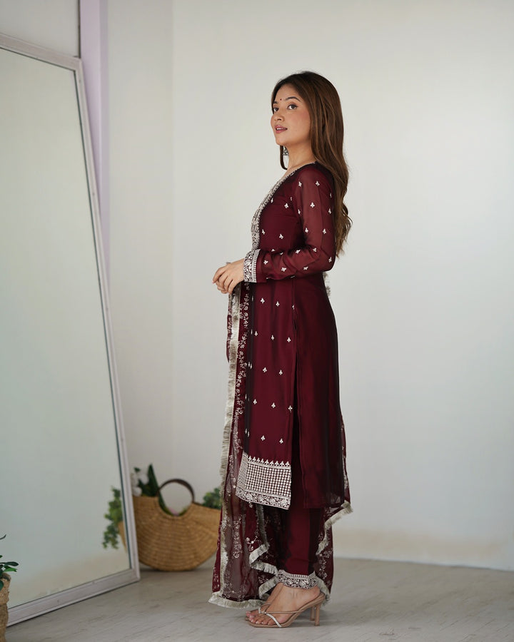 Maroon Color Rangoli Silk Three Piece Kurti Suit