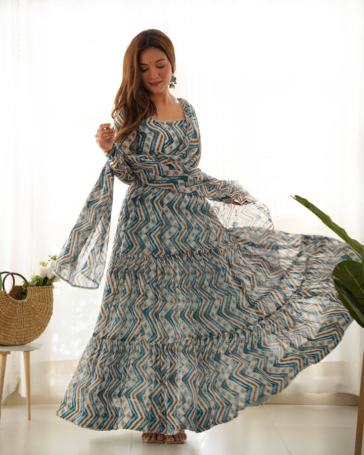 Light Blue Color Soft Georgette Ruffle Style Anarkali Suit
