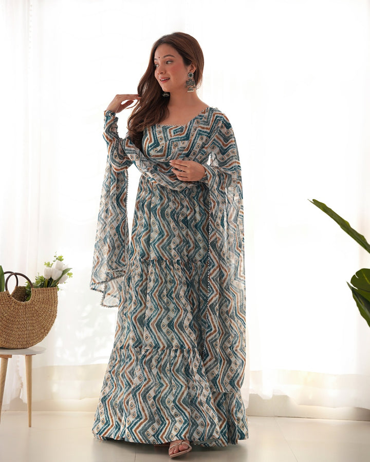 Light Blue Color Soft Georgette Ruffle Style Anarkali Suit