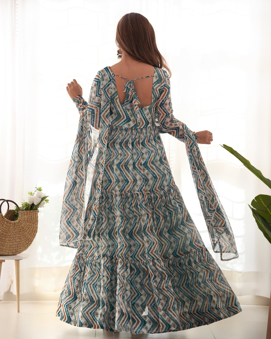 Light Blue Color Soft Georgette Ruffle Style Anarkali Suit