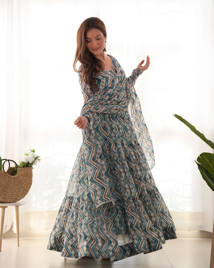 Light Blue Color Soft Georgette Ruffle Style Anarkali Suit