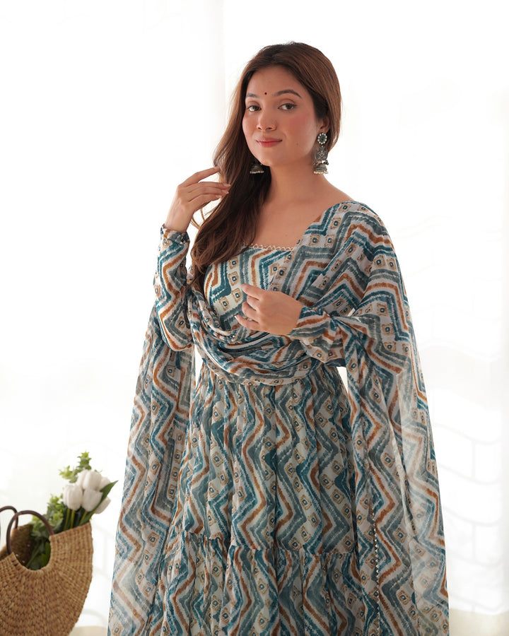 Light Blue Color Soft Georgette Ruffle Style Anarkali Suit