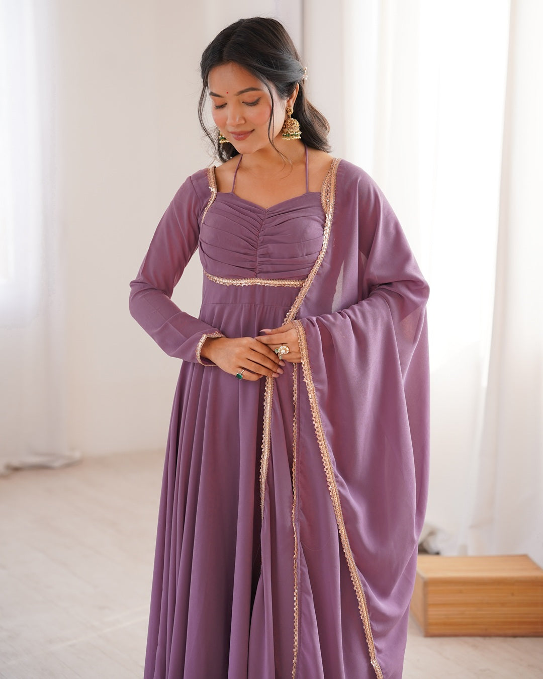 Mauve Pink Pure Blooming Georgette Anarkali Gown – Designer Party & Festive Wear
