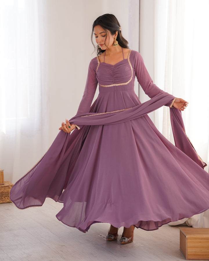 Mauve Pink Pure Blooming Georgette Anarkali Gown – Designer Party & Festive Wear