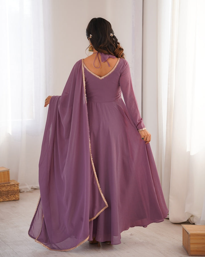 Mauve Pink Pure Blooming Georgette Anarkali Gown – Designer Party & Festive Wear